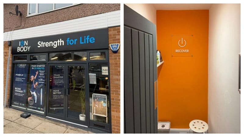 A collage of the Strength for Life exterior signage and the Recover interior signage.